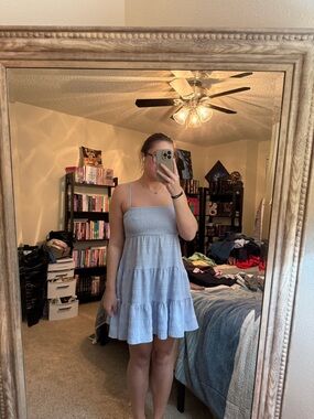 SHEIN Light Blue Smocked Tiered Mini Dress